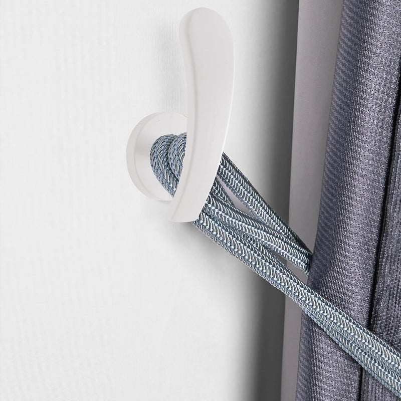 HEMOUR Curtain Holdback, 2pcs Wall Mounted Drapery Tiebacks with Screws, Decorative Drapery Metal Hook Wall Hanger, White - Image 3